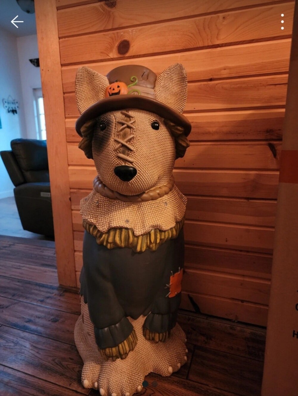 Festive Beige and Blue Scarecrow Dog Figurine - Home Accents